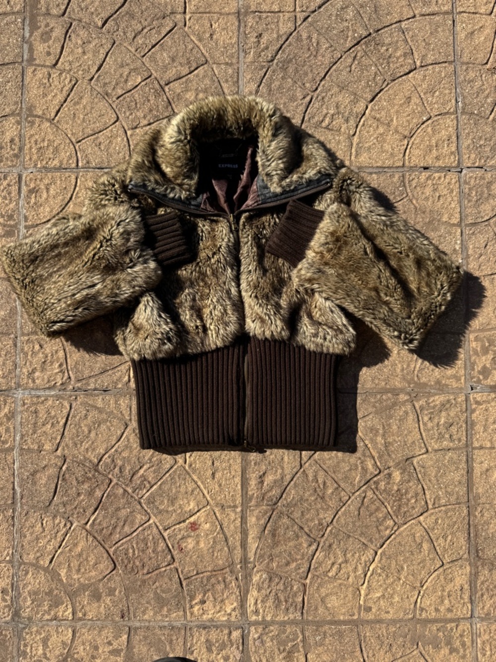 Faux Fur Bomber Jacket with Ribbed Waist